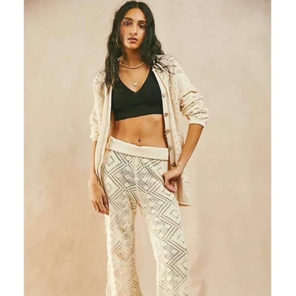 Free People Get Away Cream Fauxchet Cardigan